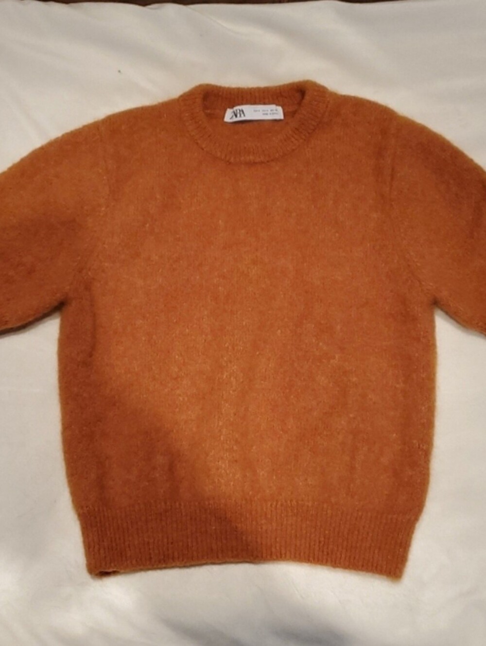 zara women's ss crewneck mohair-blend sweater rust color size medium